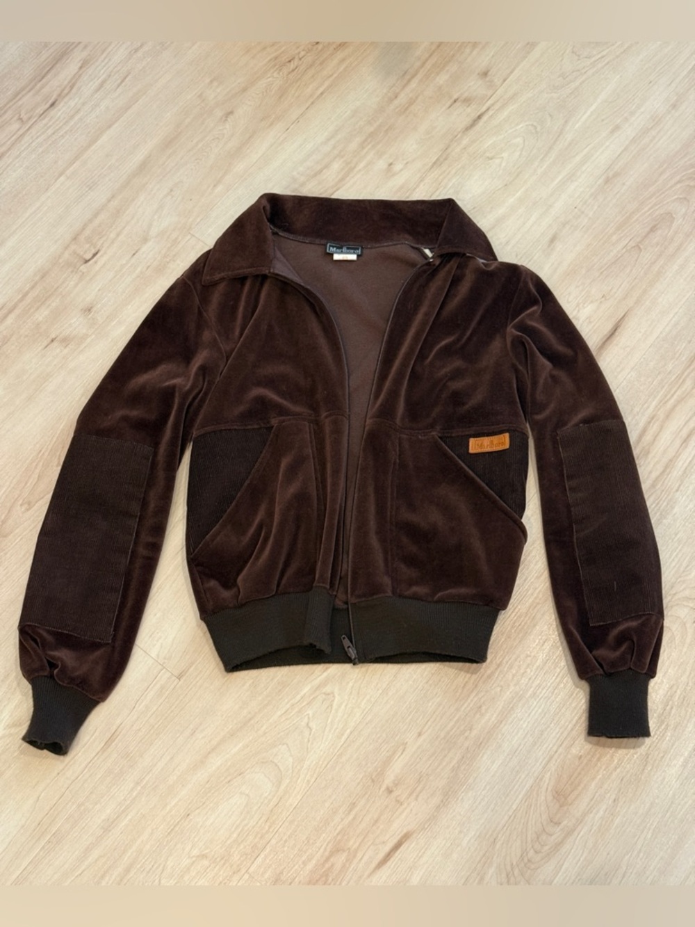 Vintage Marlboro country velour zip-up jacket, brown, size small